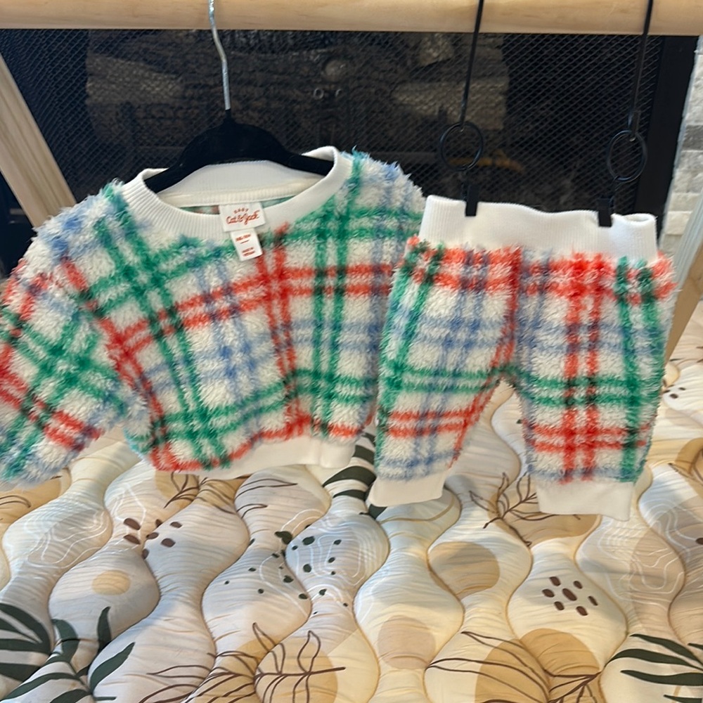 Cat & Jack Fuzzy Plaid Newborn Matching Set - Red, Green, Blue
